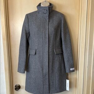 Calvin Klein Gray Wool-Blend Stand-Collar Coat size XXS